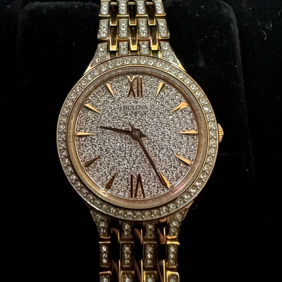 Women’s Crystal Accented Rose Gold Tone Stainless Steel Bracelet Watch